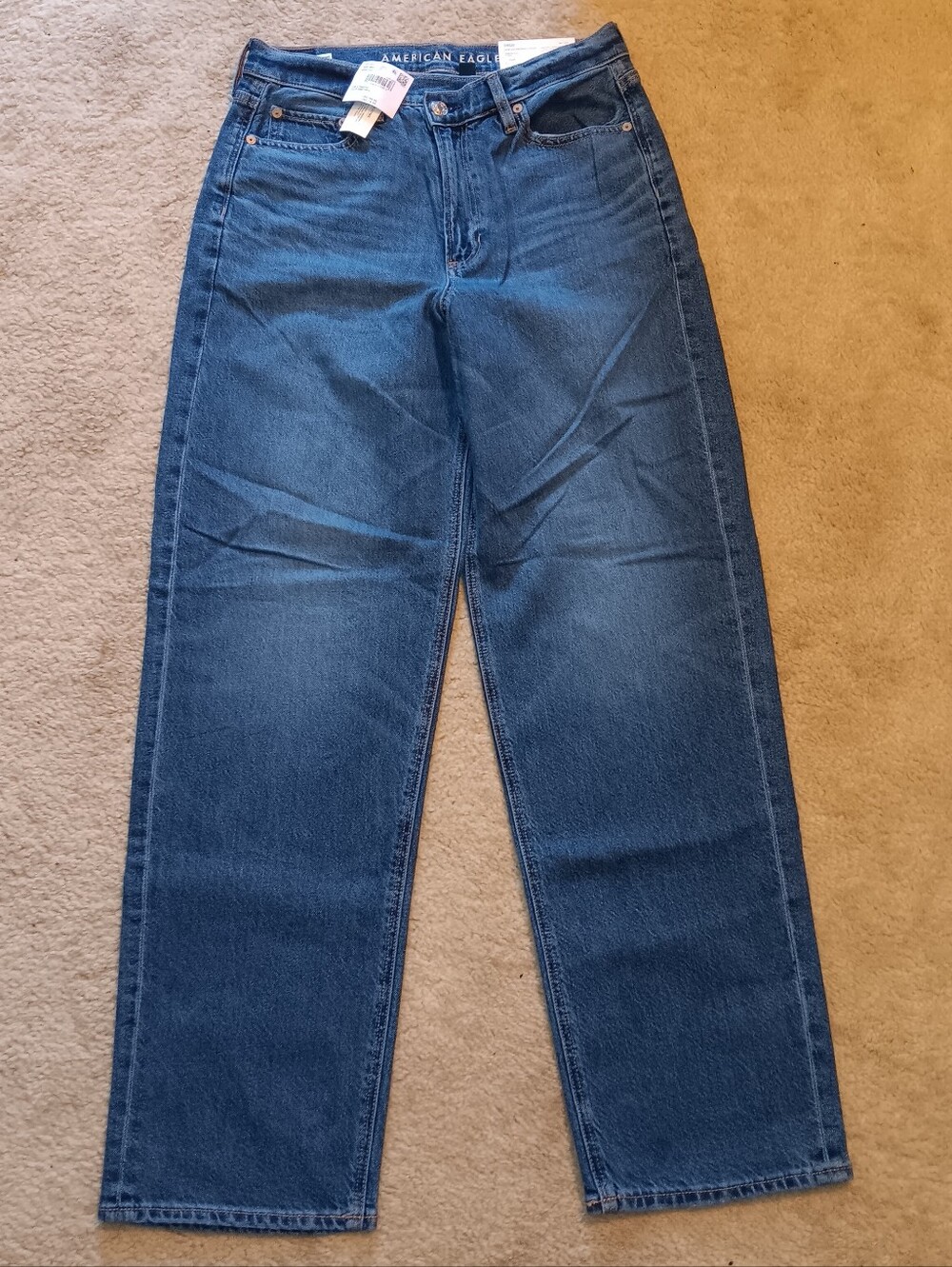 American Eagle Super High Rise Baggy Straight Strigid Jeans Dk Blue 6/28 NEW
